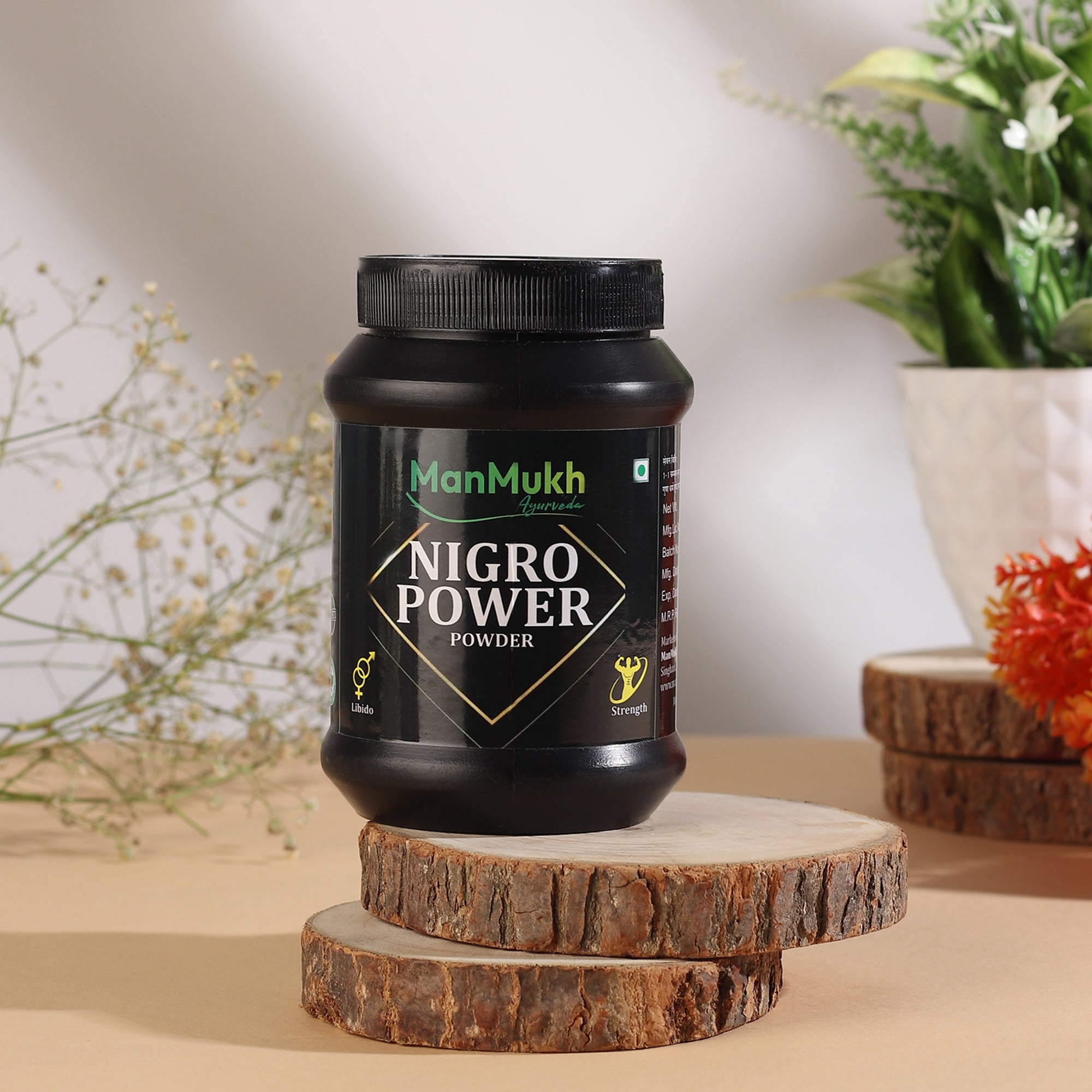 Nigro Power Powder by ManMukh Ayurveda, a natural ayurvedic gym supplement for healthy weight gain and muscle building.